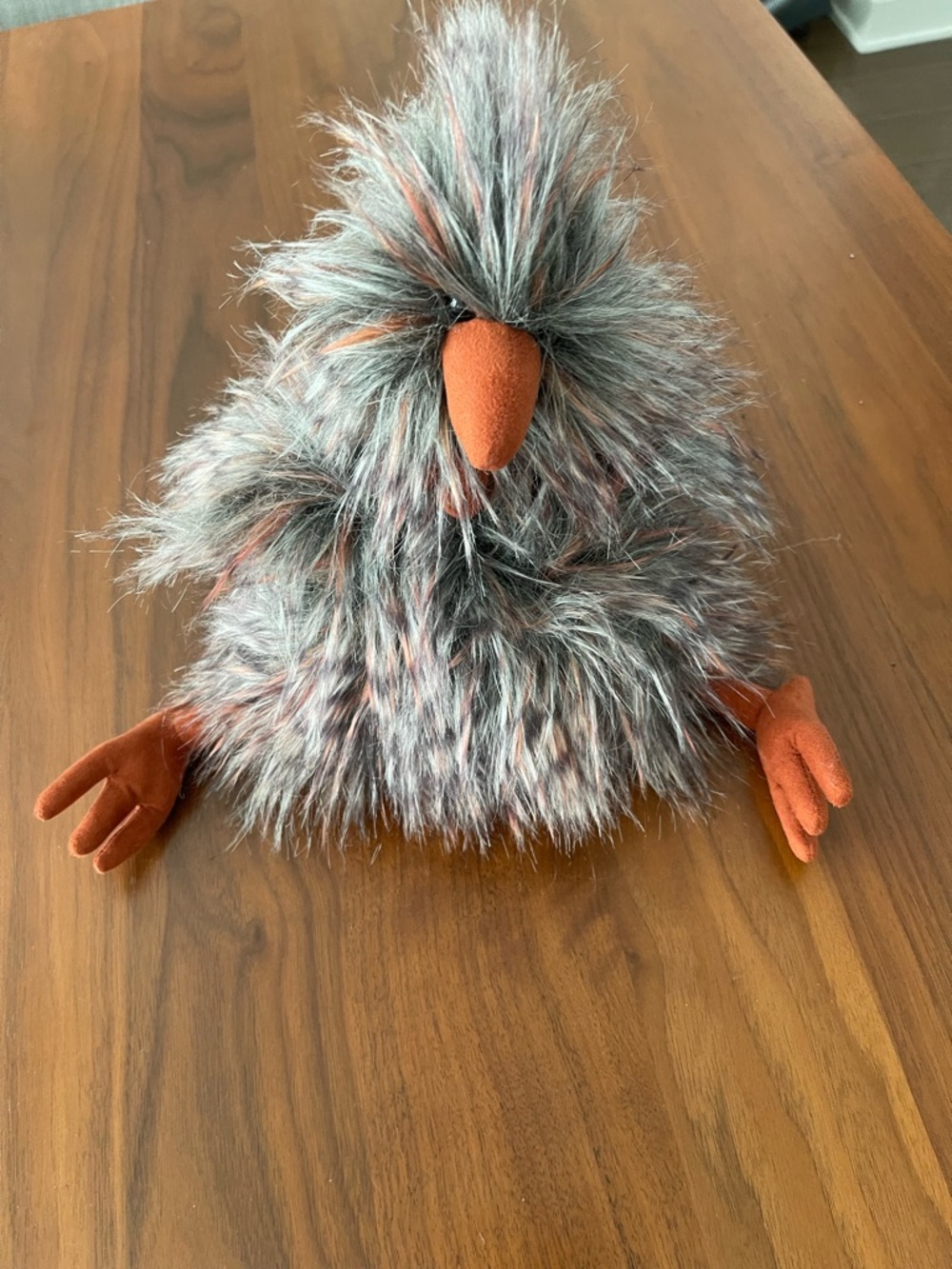 Jellycat Multicolor Gray and Orange Furry Chicken